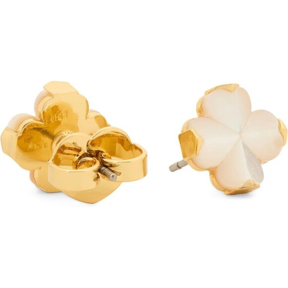 Stud Earrings Flower Motif Pearl Cubic Zirconia Brass Lever Back Women